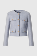 Light blue Victoria short jacket by Lumina Wear, featuring a stylish, versatile design perfect for women's casual wear.