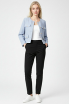 Light blue women's short jacket by Lumina Wear, versatile design with stylish fit and lightweight fabric.