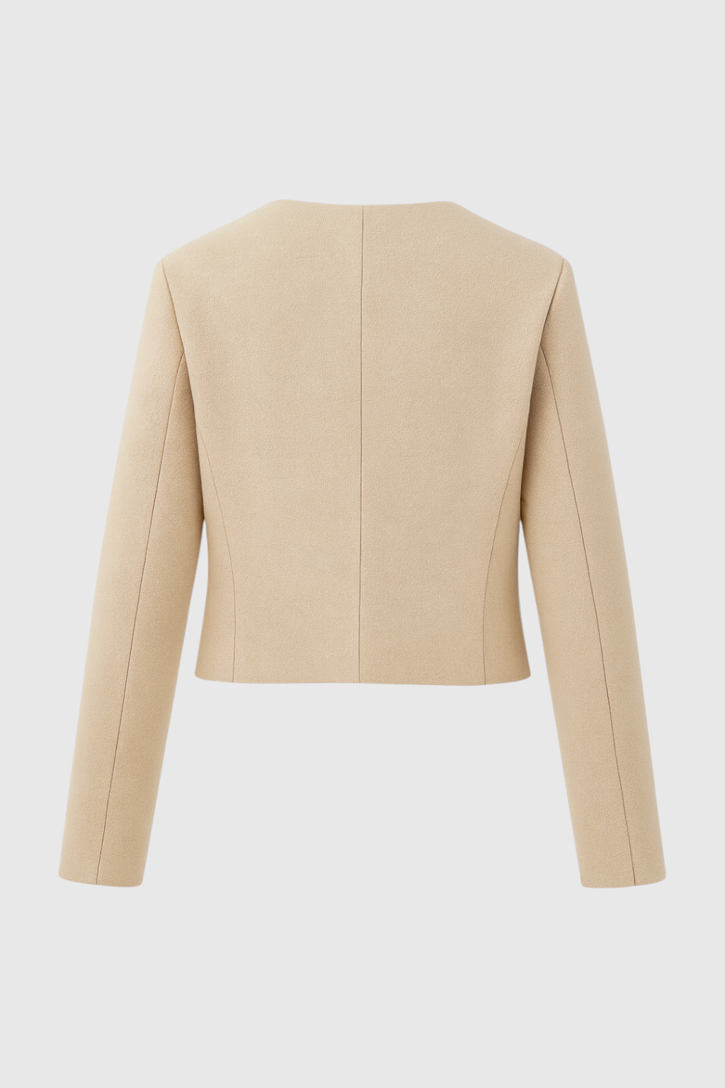 Victoria Lumina Champagne Short Jacket for women, tailored fit with cozy style, in soft champagne color.