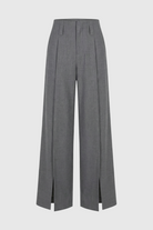 Victoria gray tailored pleated trousers with stretch comfort by Lumina Wear, featuring a sleek fit and classic design.