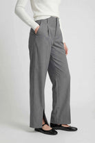 Victoria Lumina gray tailored pleated trousers with stretch comfort, featuring a classic fit and crisp pleats for a polished look.