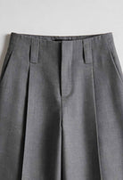 Victoria gray tailored pleated trousers with stretch comfort by Lumina Wear, showing front view and tailored fit.