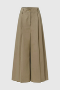 Victoria high waist flowy palazzo pants for women by Lumina Wear in khaki, featuring a tailored fit and wide-leg design.