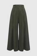 Victoria Lumina high-waisted wide-leg trousers for women, in army green, tailored with a relaxed fit and stylish design.