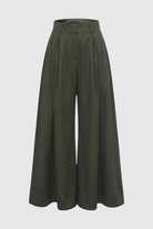Victoria Lumina high-waisted wide-leg trousers for women, army green tailored pants with a relaxed fit and clean design.