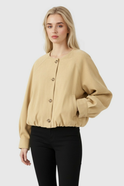Victoria Timeless Khaki Jacket by Lumina Wear featuring O-neck design, perfect for women’s casual outerwear.