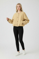 Victoria women's khaki jacket with O-neck design from Lumina Wear, stylish and versatile outerwear for women.