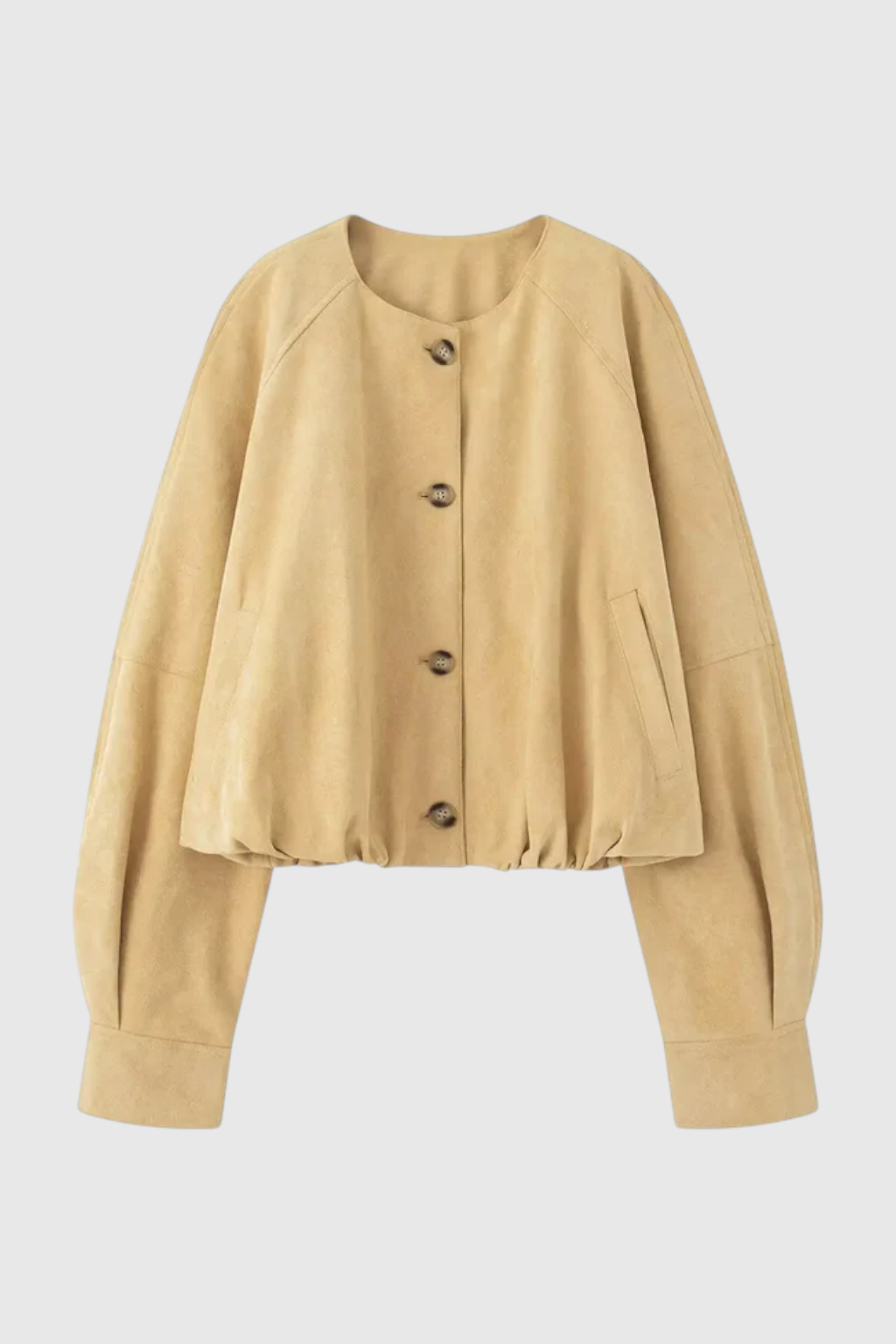 Victoria women's khaki jacket with O-neck design by Lumina Wear, featuring a stylish, timeless fit and casual coat style.