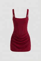 Victoria vibrant red mini dress with corset design by Lumina Wear, featuring fitted bodice and stylish neckline for women.
