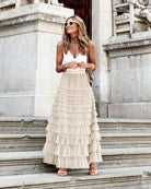 Victoria vintage-inspired black tulle midi skirt by Lumina Wear, flowing fabric with a midi length and elegant design.