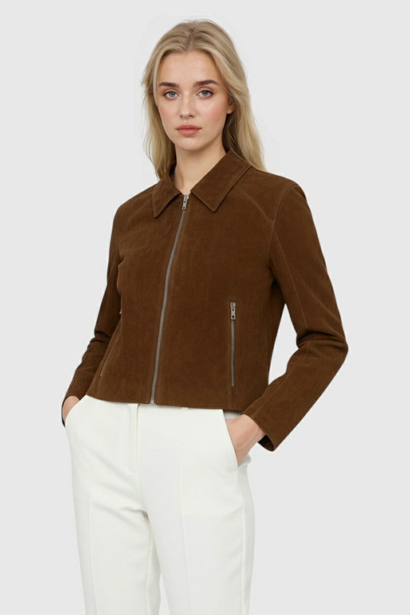 Dark brown Victoria vintage-inspired short jacket for women by Lumina Wear, featuring a comfortable fit and stylish design.