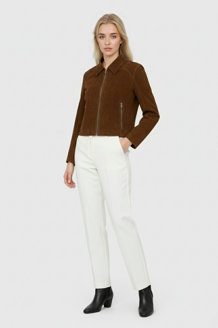Dark brown Victoria vintage-inspired short jacket for women by Lumina Wear, featuring a comfortable fit and stylish design.