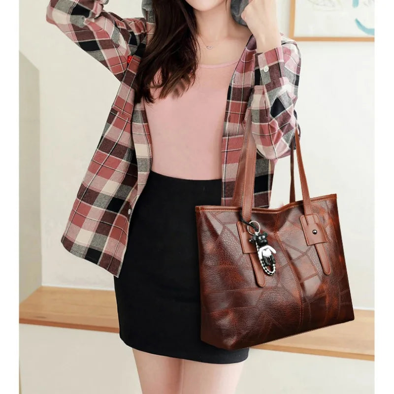 Lumina Wear Victoria vintage-inspired spacious tote bag in khaki with keychain accent, stylish handbag with ample storage.