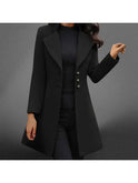 Luxurious black Italian-inspired long sleeve coat by Lumina Wear, stylish and elegant with a tailored fit.