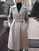 Taupe Vivian wool-blend belted coat by Lumina Wear, showcasing a tailored fit and stylish belt detail.
