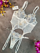 White Vintage Embroidered Lace Lingerie Set