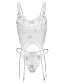 White vintage embroidered lace lingerie set by Lumina Wear, featuring intricate lace details and a comfortable two-piece design.