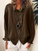 Women’s dark blue cotton casual long blouse by Lumina Wear, featuring a relaxed fit and simple design.