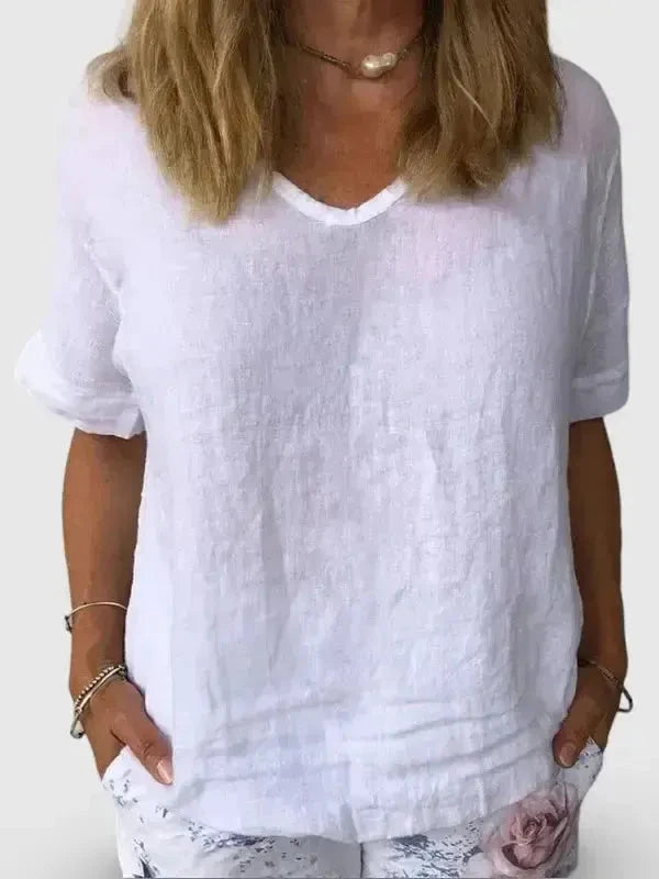 Light blue women's cotton casual top by Lumina Vancouver, shown in a relaxed fit with soft fabric and simple design.