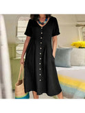 White Yasmin Effortless Buttoned Dress by Lumina Wear, featuring a stylish button-up design and a comfortable fit.