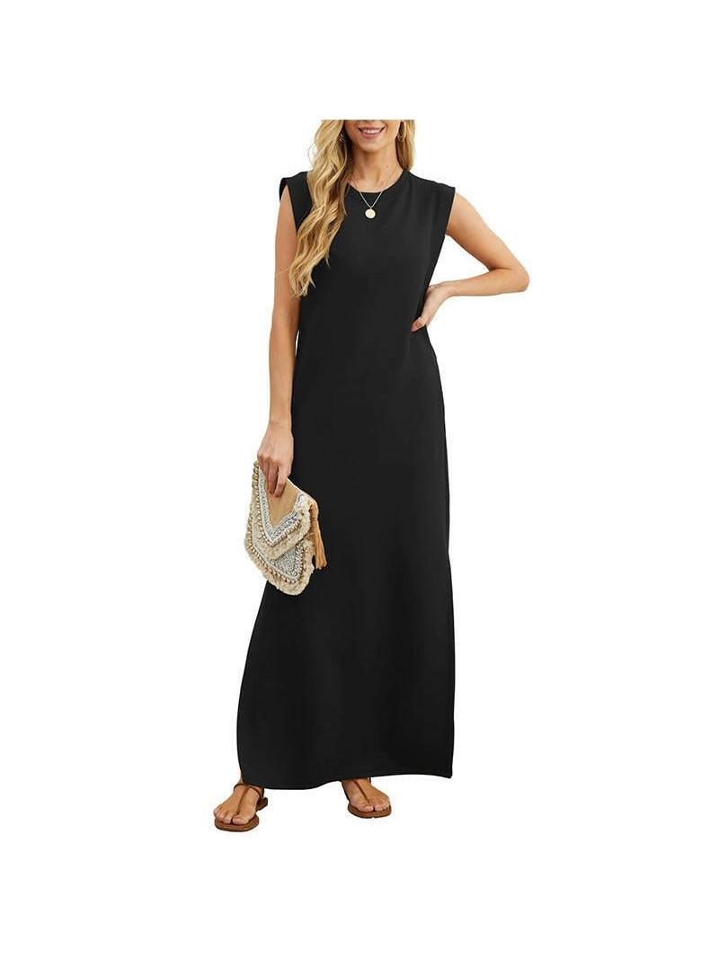 Black Yllona™ sleeveless casual maxi dress by Lumina Vancouver, showing its relaxed fit and flowing fabric.