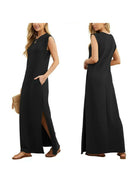 Black Yllona™ sleeveless casual maxi dress by Lumina Vancouver, featuring a flowing silhouette and comfortable fit.