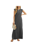 Black Yllona sleeveless casual maxi dress by Lumina Wear, flowing fabric, relaxed fit, perfect for warm weather.