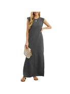 Black Yllona™ sleeveless casual maxi dress by Lumina Vancouver, lightweight and flowy, perfect for summer or casual wear.