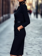 Zara | Belted Sheath Dress Mandarin Collar - Lumina - Lumina Vancouver