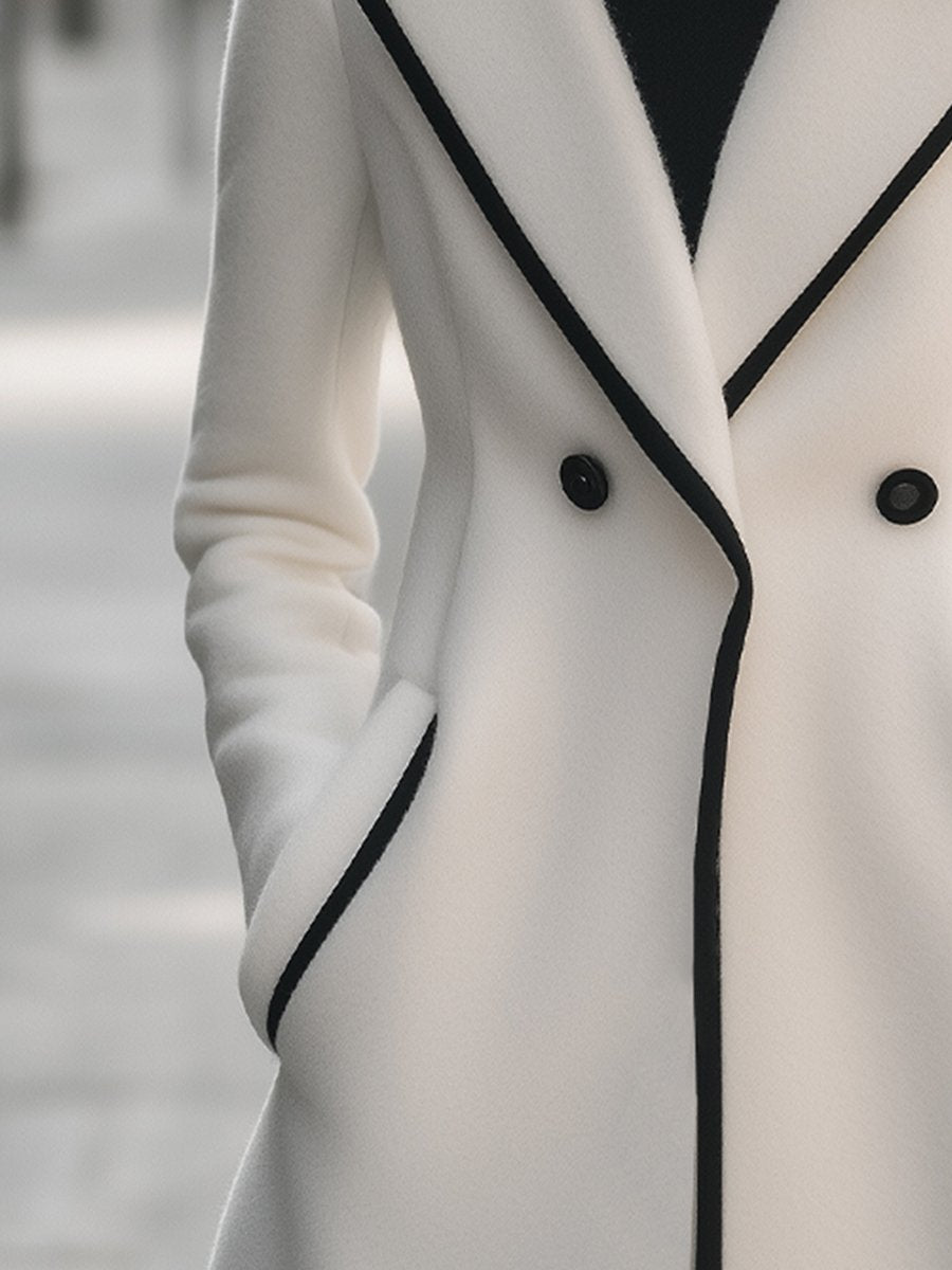 Lumina Wear Briony double-breasted white coat with trim, stylish and tailored for a modern, sophisticated look.