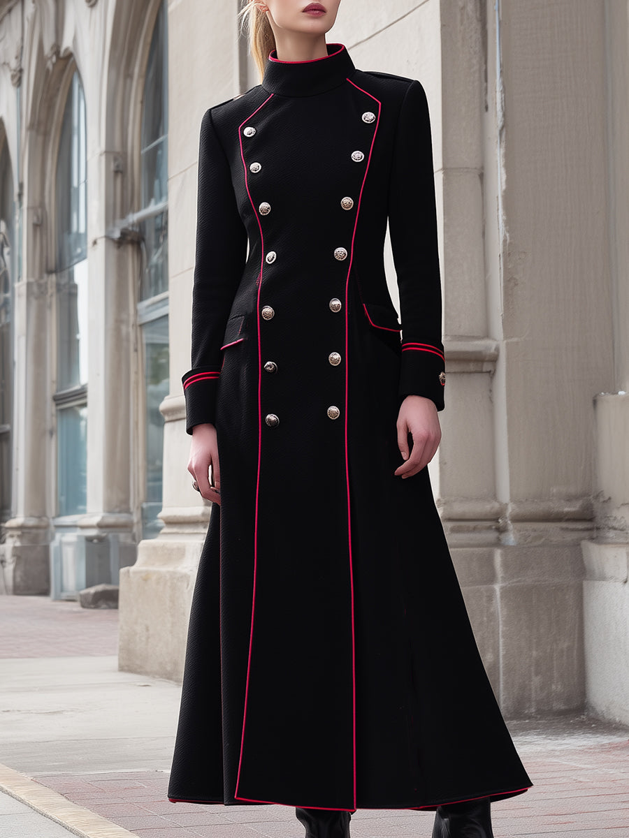 Vivian | Military-Inspired Long Coat with Red Piping - Lumina Vancouver - Lumina Vancouver