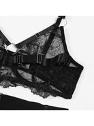 Black Zephyra 3-piece lingerie set by Lumina Vancouver with lace bras and matching panties, stylish and elegant.